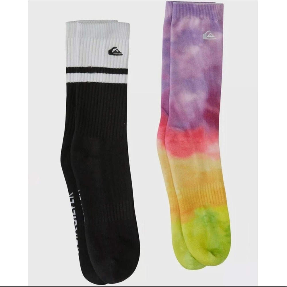 New Quiksilver men’s Crew Tie Dye Socks 2 Pack Pairs Comfort Size 10-13